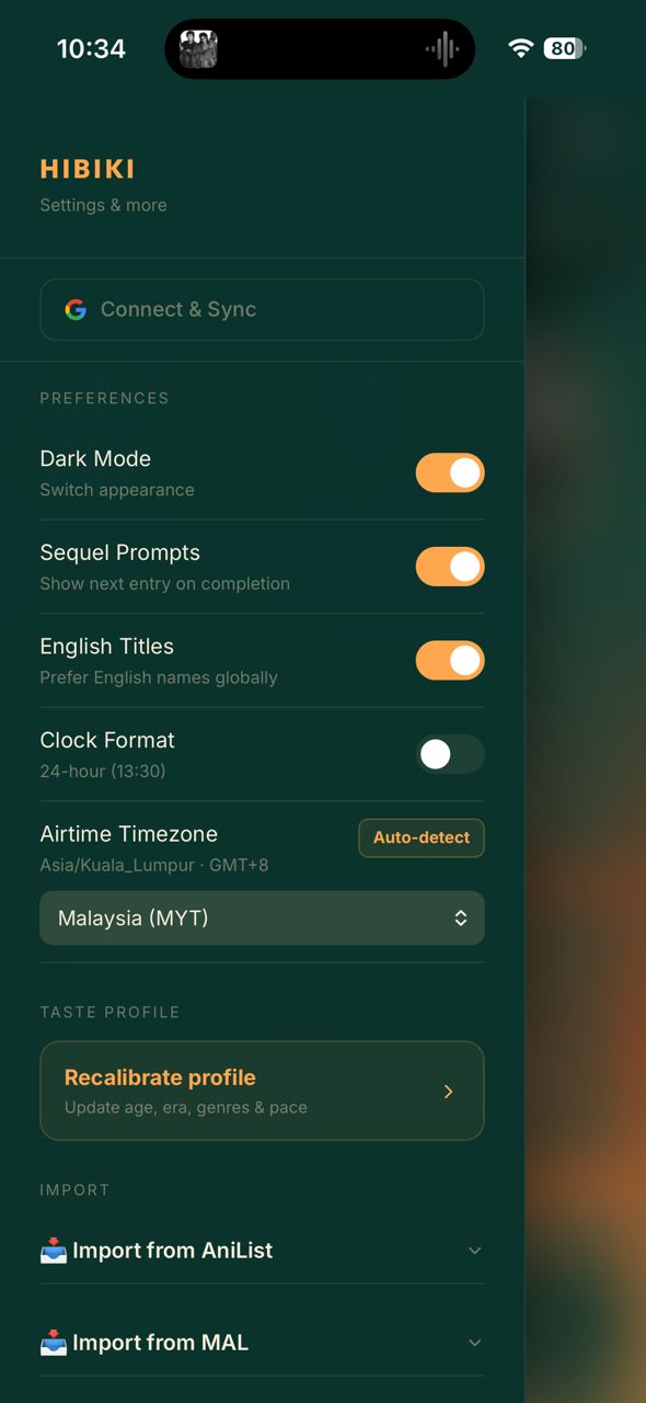 Settings drawer showing Google sign-in option